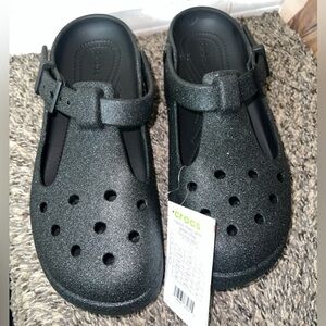 Crocs woman’s black sparkly Mary Jane’s new with tags men size 7 woman size 9